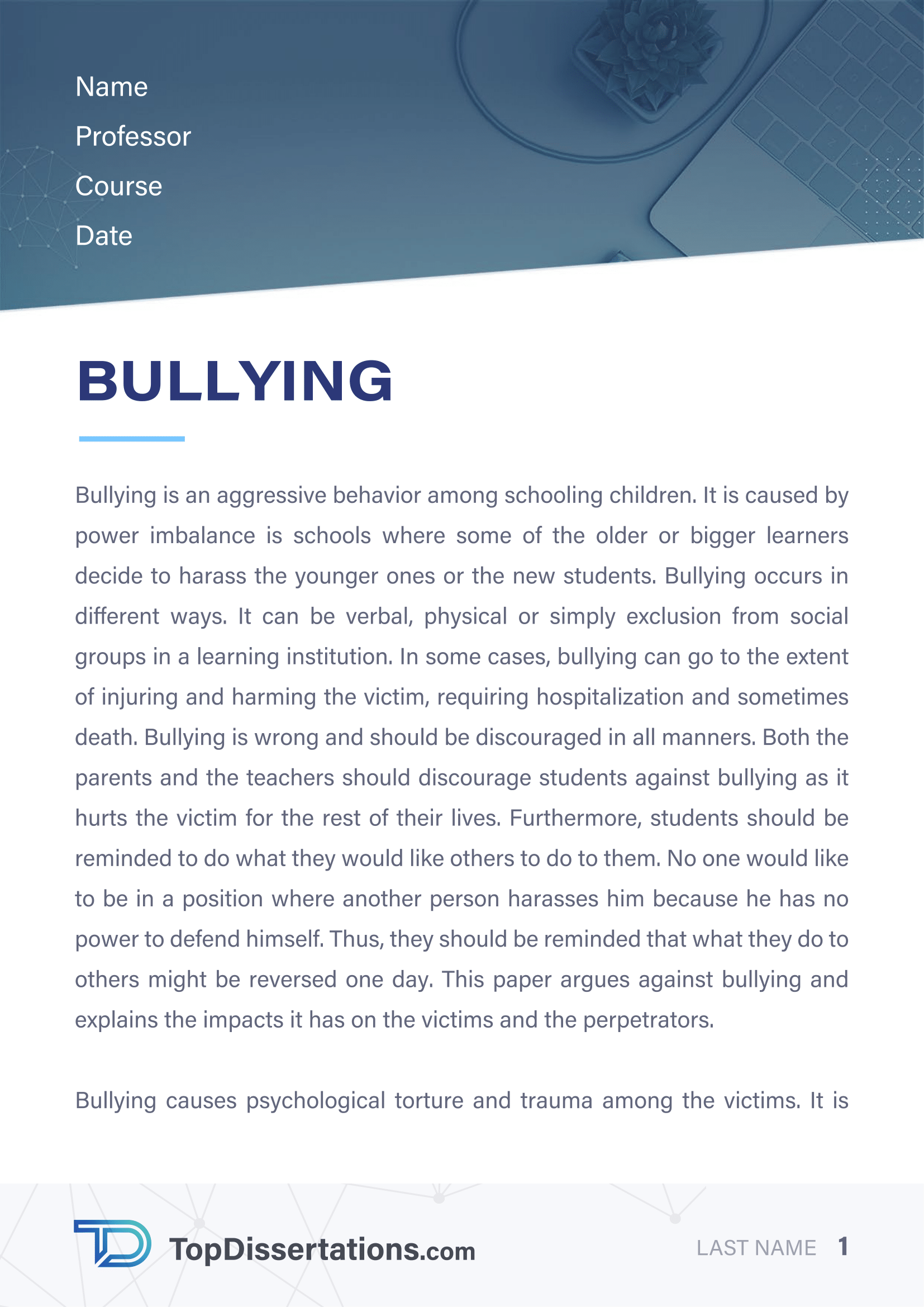 4 paragraph essay about bullying