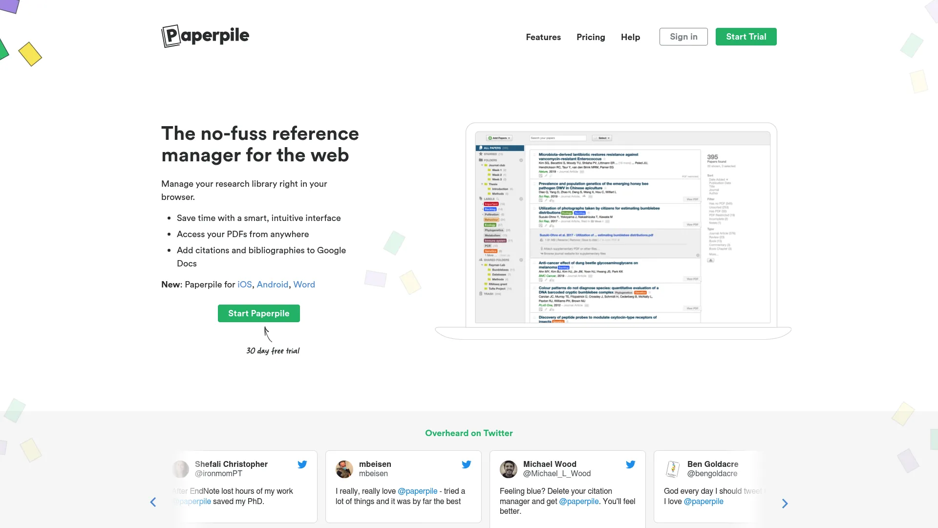 Paperpile web-based citation manager interface showing Chrome-first design